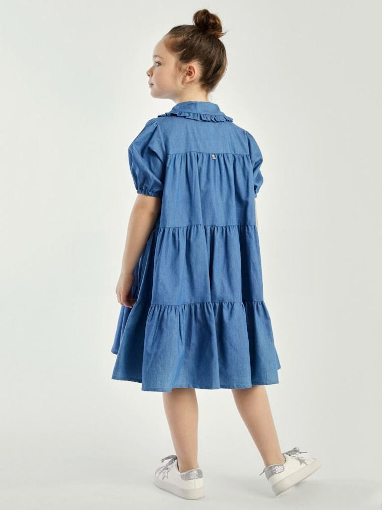 Ladies Dress Girls' Summer Faux Denim Doll-Collar Knee-Length Breathable Kids' Dress Kids Dress Relax Lady Dress Daily Sweet Cute Puffed Sleeves Loose