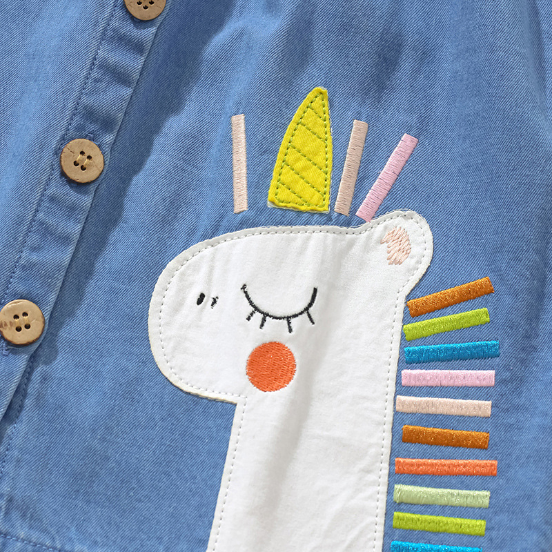 High Quality Summer Children Clothes Baby Girl Sleeveless Cartoon Embroidery Denim Dress