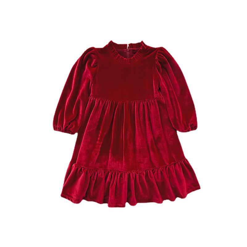Winter Celebrity Design Kids Christmas Fashion Velvet High Quality Dress Toddler Baby Girl Long Sleeve Elegant Princess Dress