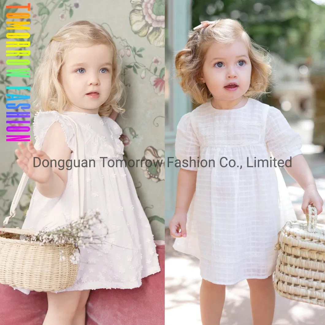 Private Label Wholesale Toddler Child Clothing OEM Custom Summer Baby Children Clothes Tops Kid Clothing Denim Girls' Dress with Flower Embroidery