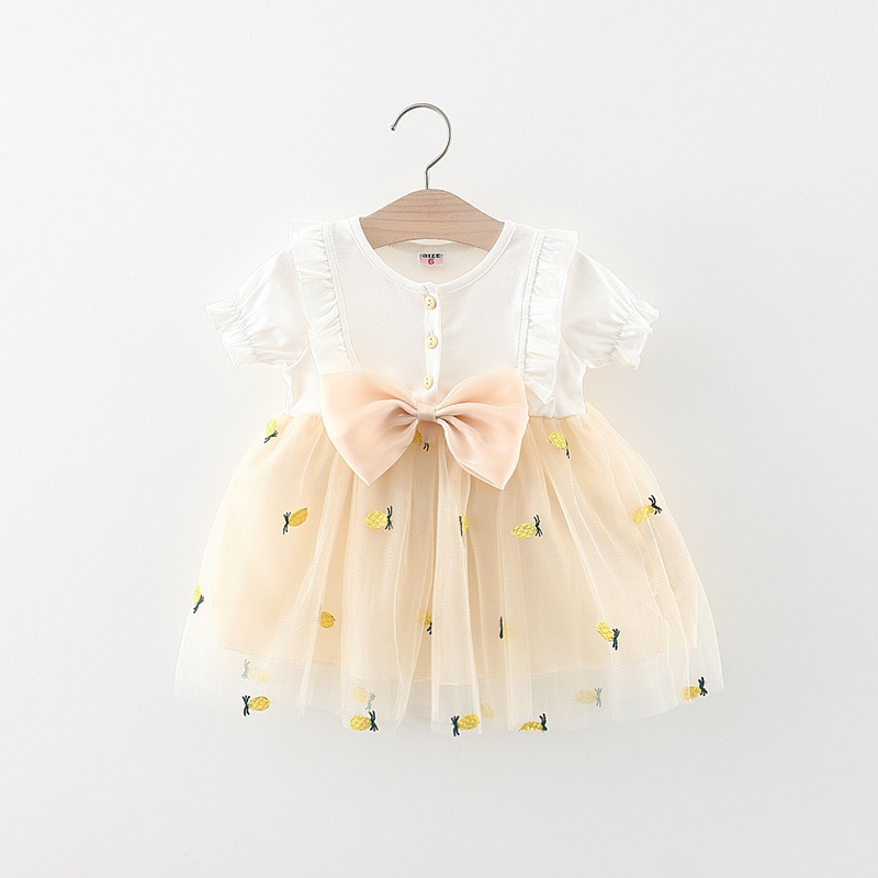 Toddler Girls Bowknot Princess Dress Birthday Wedding Parties Elegant Short O-Neck Cotton Clothing Cute Elegant Bowknot Perfect