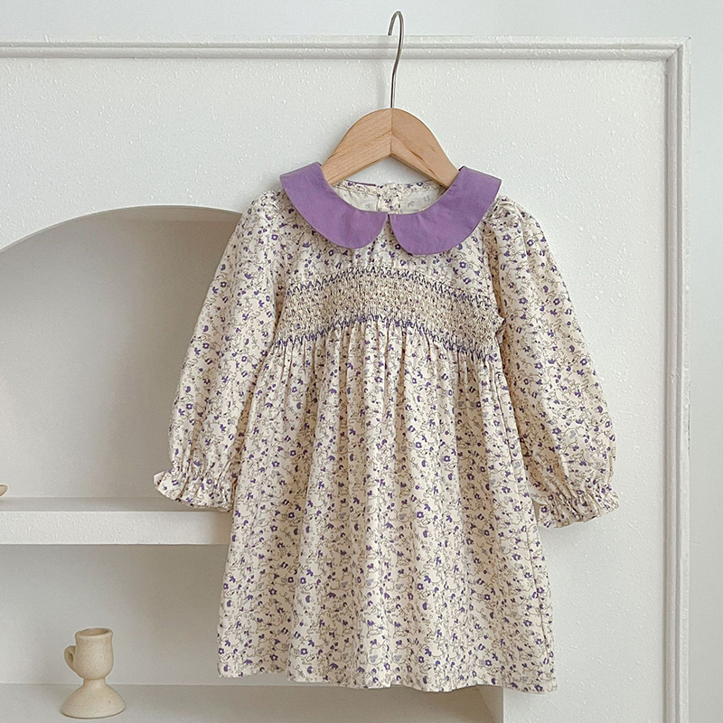 1-6Yrs Girls Baby Dress 2026 Spring Floral Dress Sweet Princess Girl Kids Doll Collar Cotton Birthday Dresses Children Clothes