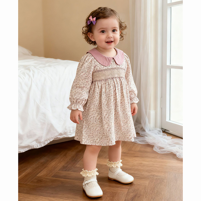 1-6Yrs Girls Baby Dress 2026 Spring Floral Dress Sweet Princess Girl Kids Doll Collar Cotton Birthday Dresses Children Clothes Display 4