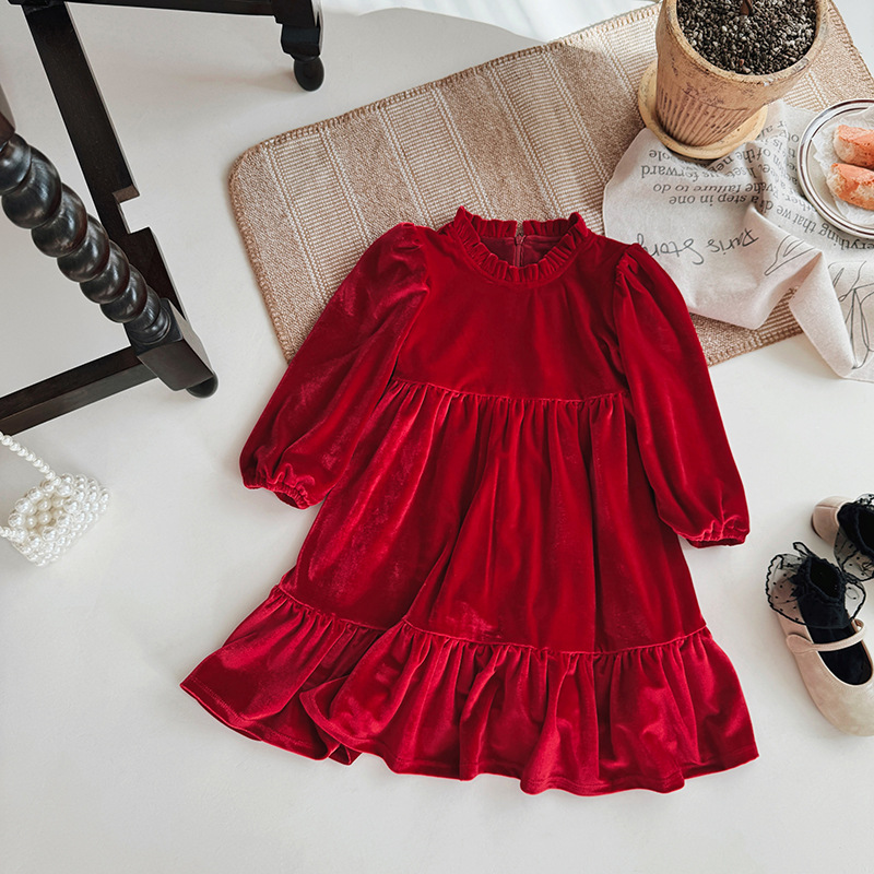 Winter Celebrity Design Kids Christmas Fashion Velvet High Quality Dress Toddler Baby Girl Long Sleeve Elegant Princess Dress