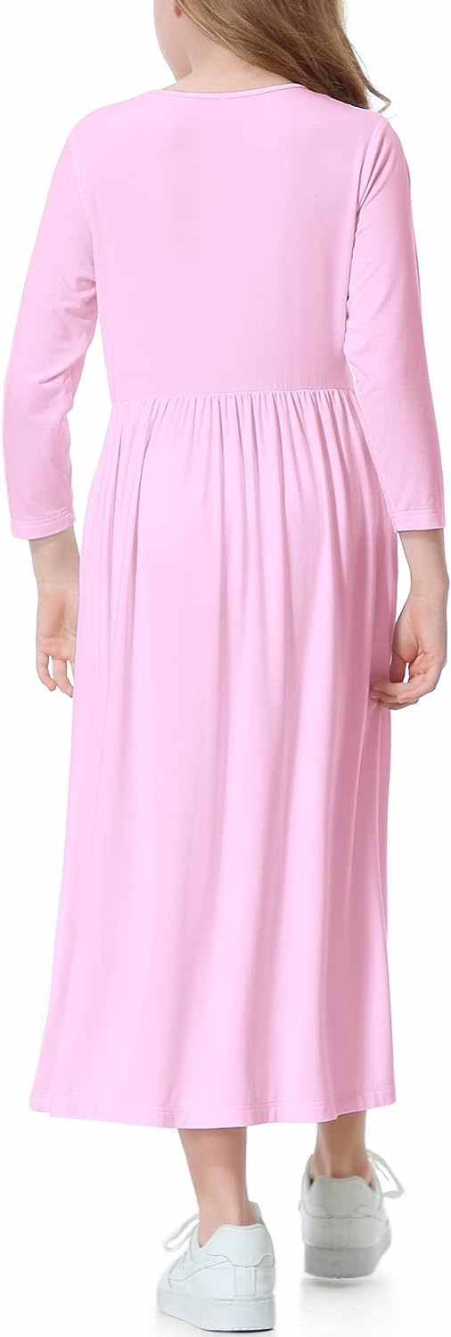 Girls Long Maxi Dress Kids Long Sleeve Swing Casual Dresses with Pockets