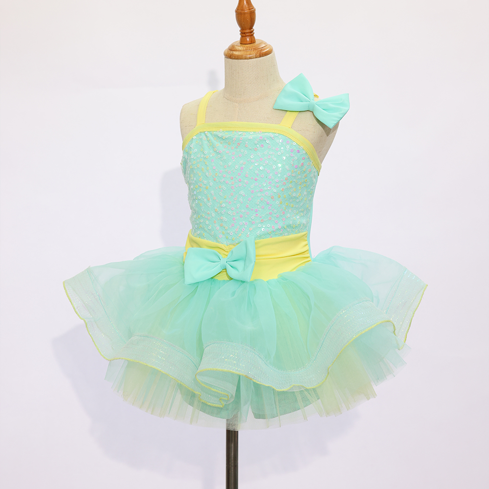 Girls Kids Dance Recital Costume Mint Green Sequin Ballet Tutu Dress Layered Tulle Stage Performance