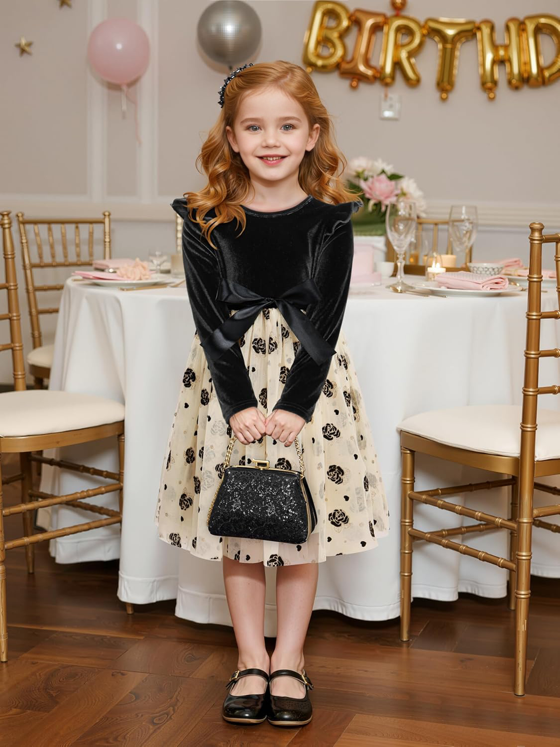 New-arrival Toddler Girls Velvet Tutu Dress Fall Winter Long Sleeve Ruffle Dress Soft comfort for Holiday Party Causal 3-7Y