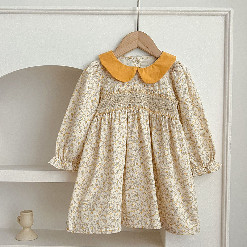 1-6Yrs Girls Baby Dress 2026 Spring Floral Dress Sweet Princess Girl Kids Doll Collar Cotton Birthday Dresses Children Clothes Display 6