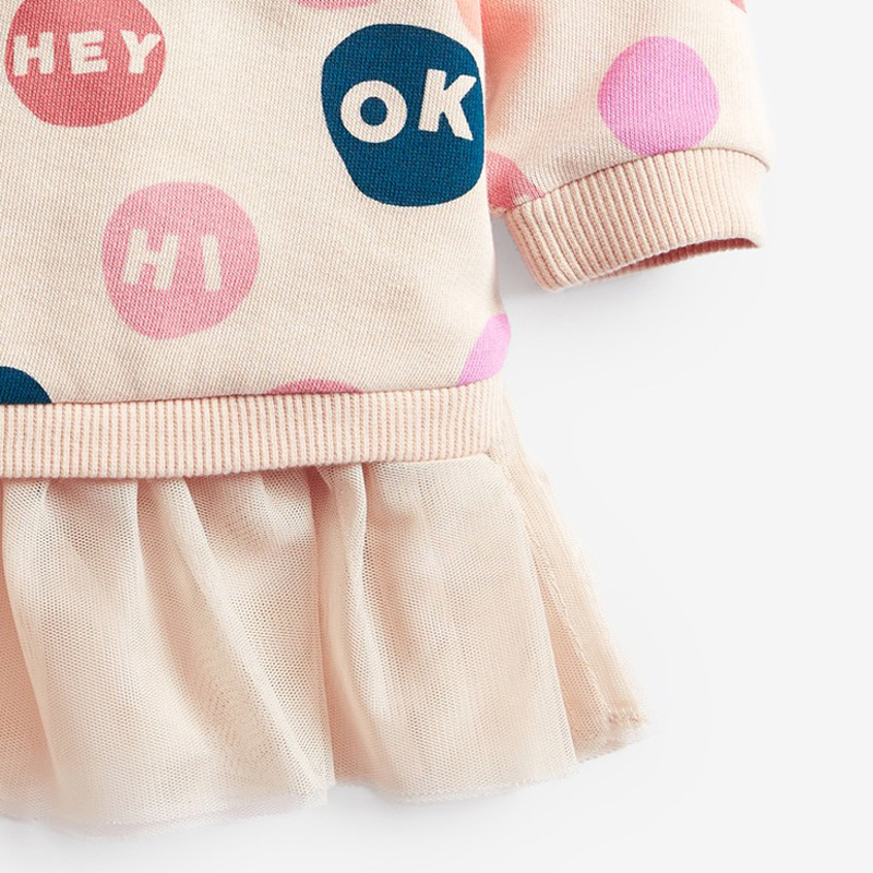 Spring New Baby Girl Skirts Cartoon Hoodie Mesh Stitching Long Sleeve Baby Dress Unicorn Baby Dresses