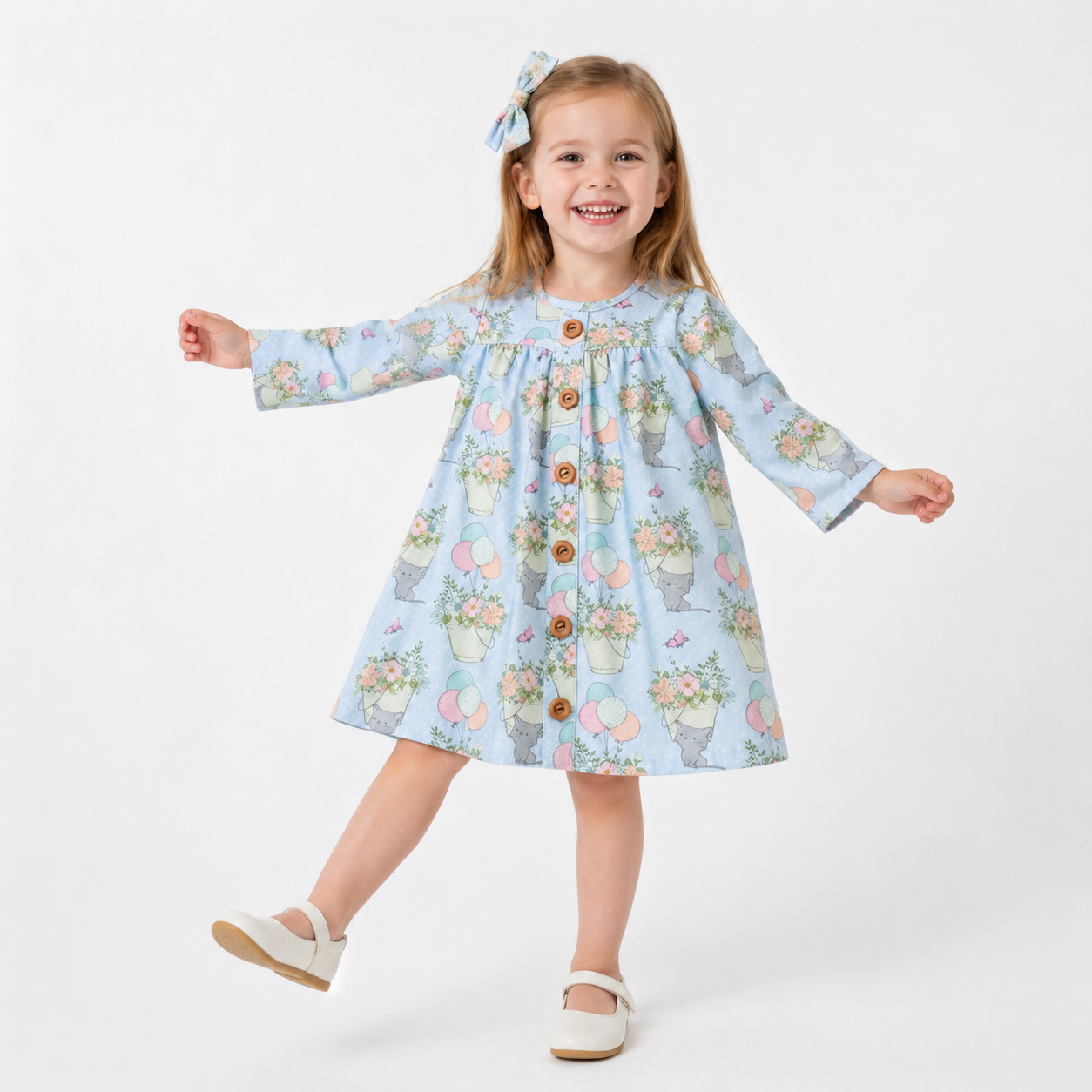 Spring Summer New Trendy Soft Cotton Toddler Girl Dress Long Sleeve Floral Print Casual for Kids Daily Play Outdoor Wear