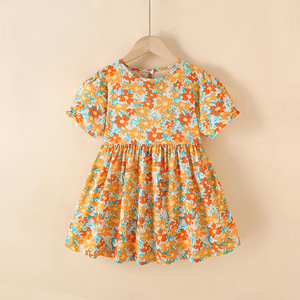 Summer Baby Girls Lace Print Floral Soft Cotton Princess Dress Knee-Length Casual Beach Sundress Kids Wholesale Clothing