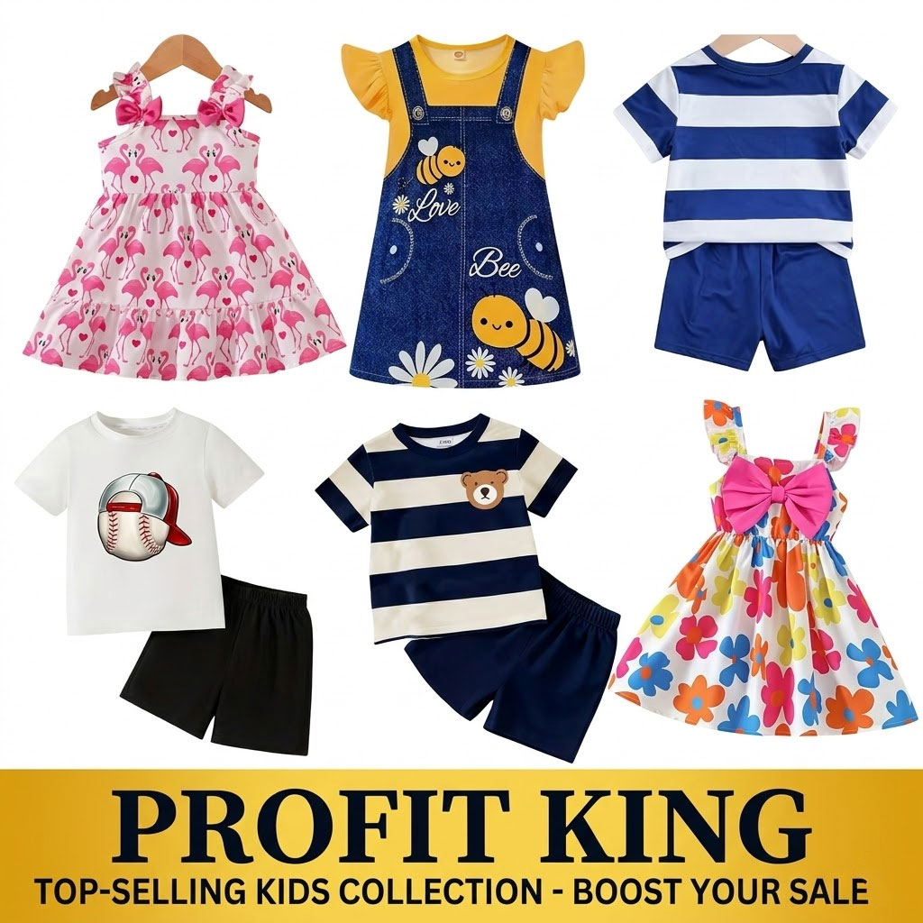 Ready Ship Profit King Toddler Girls Summer Boutique Outfits Flamingo Print Mixed Size Top Clean Dress Floral Bow Sundress Faux