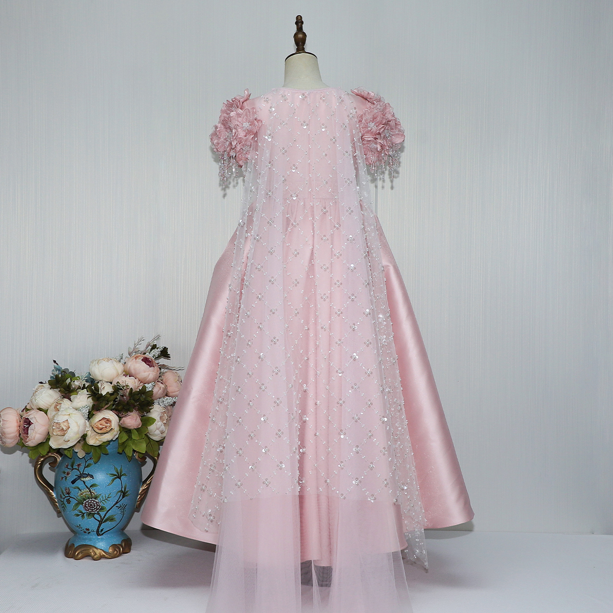 Floral Sleeve Floor-length Cape Decorated Long Dress Fashion And Noble And Elegant Children's Dress Princess Party Dresses
