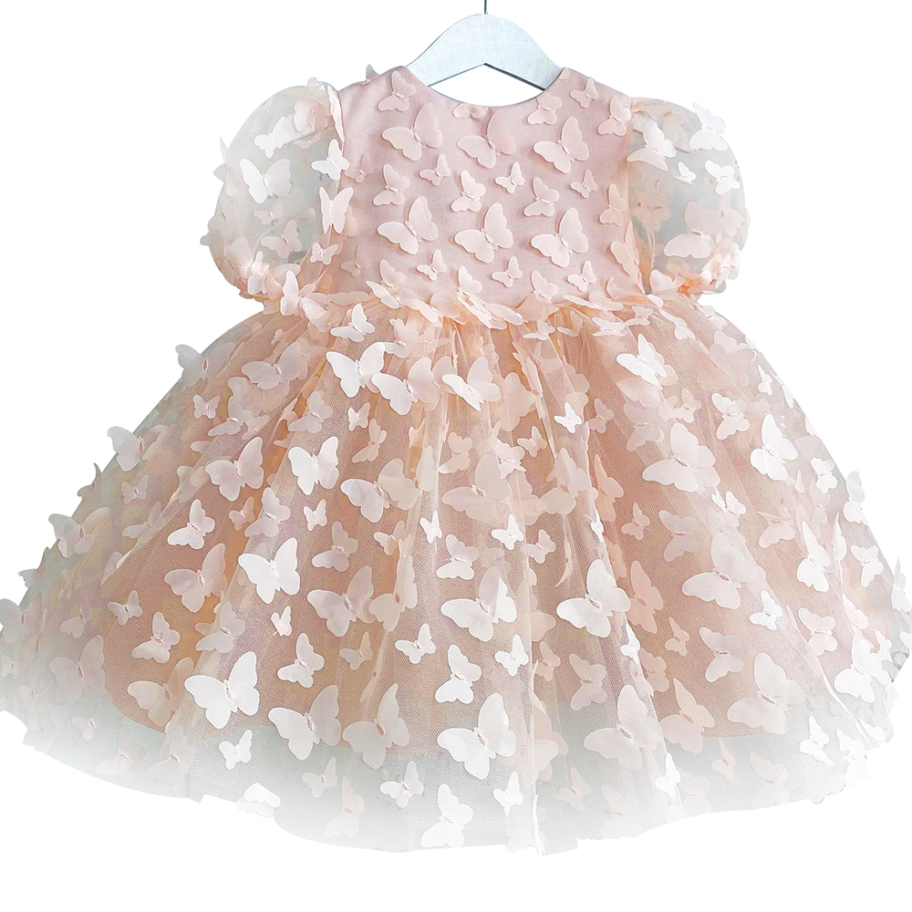 Fairy Puffy 1st Birthday Light Pink Sequined Dreamy Photography Flower Girl Baptismal Baby Girl fairy Dress with butterfly wings