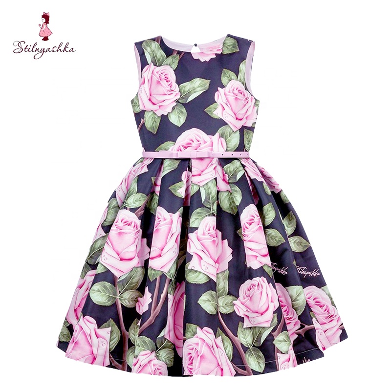 Stilnyashka 13295-2 Children Clothing Rose Print Flower Girls Dresses Princess Dresses for Girls Little Kids Clothing Wholesale