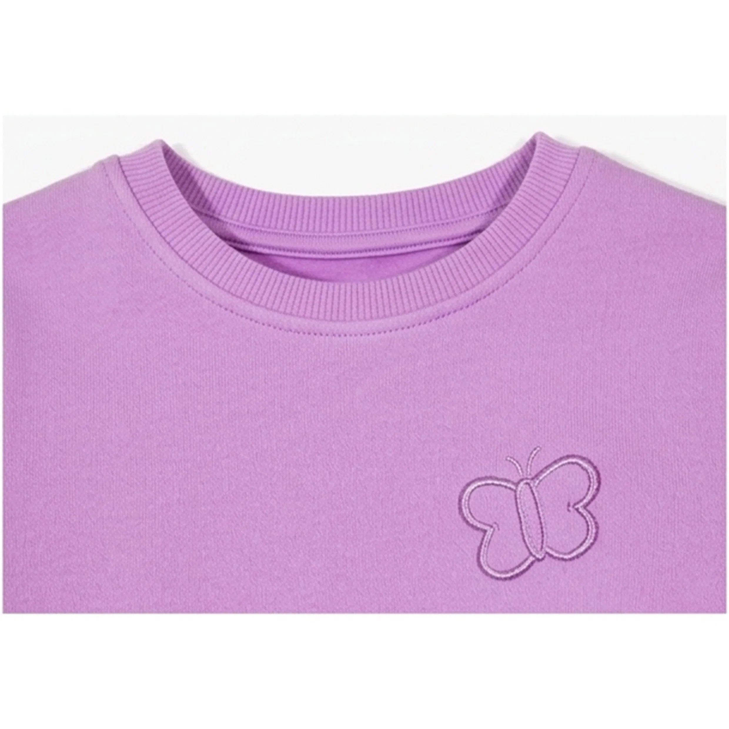 Girls Purple Long Sleeve Knit Dress with Butterfly Embroidery and Tulle