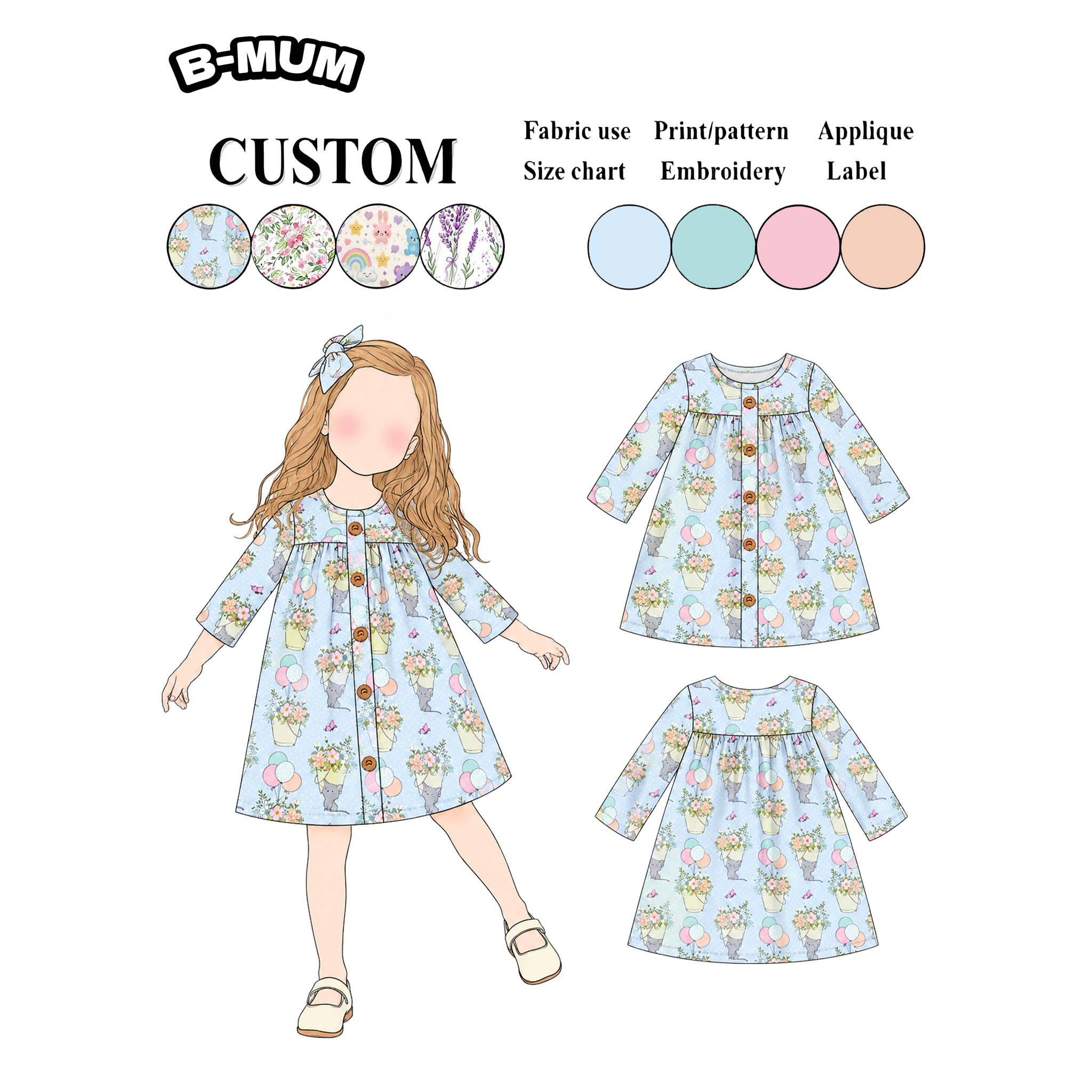 Spring Summer New Trendy Soft Cotton Toddler Girl Dress Long Sleeve Floral Print Casual for Kids Daily Play Outdoor Wear