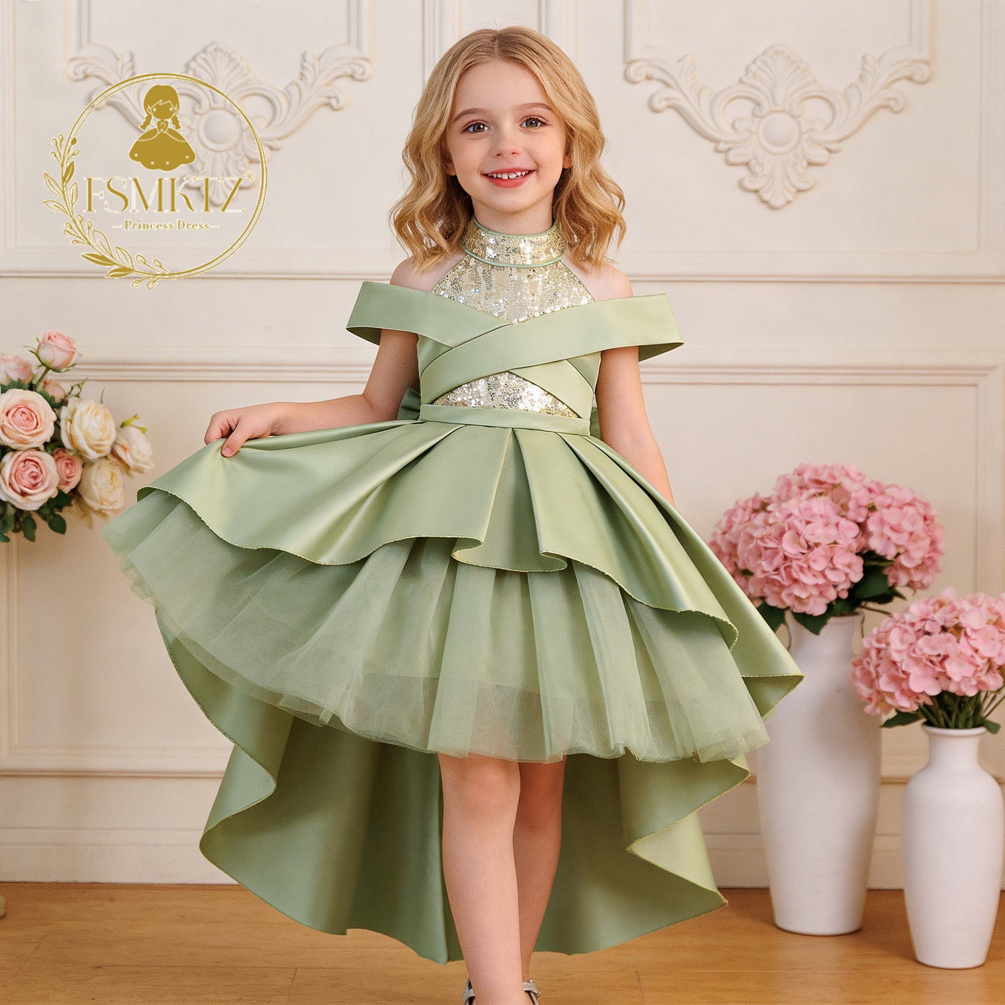 Elegant O-Neck Fancy Flower Girl Dresses for Baby Girls Trendy Kids Design with Customizable Floral Pattern for Party New T6132