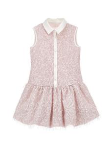 Girl Dress Pink Sequin and Feather Outfit Collar Short Sleeve Dress Set for Toddler Girls Party Birthday Wholesale