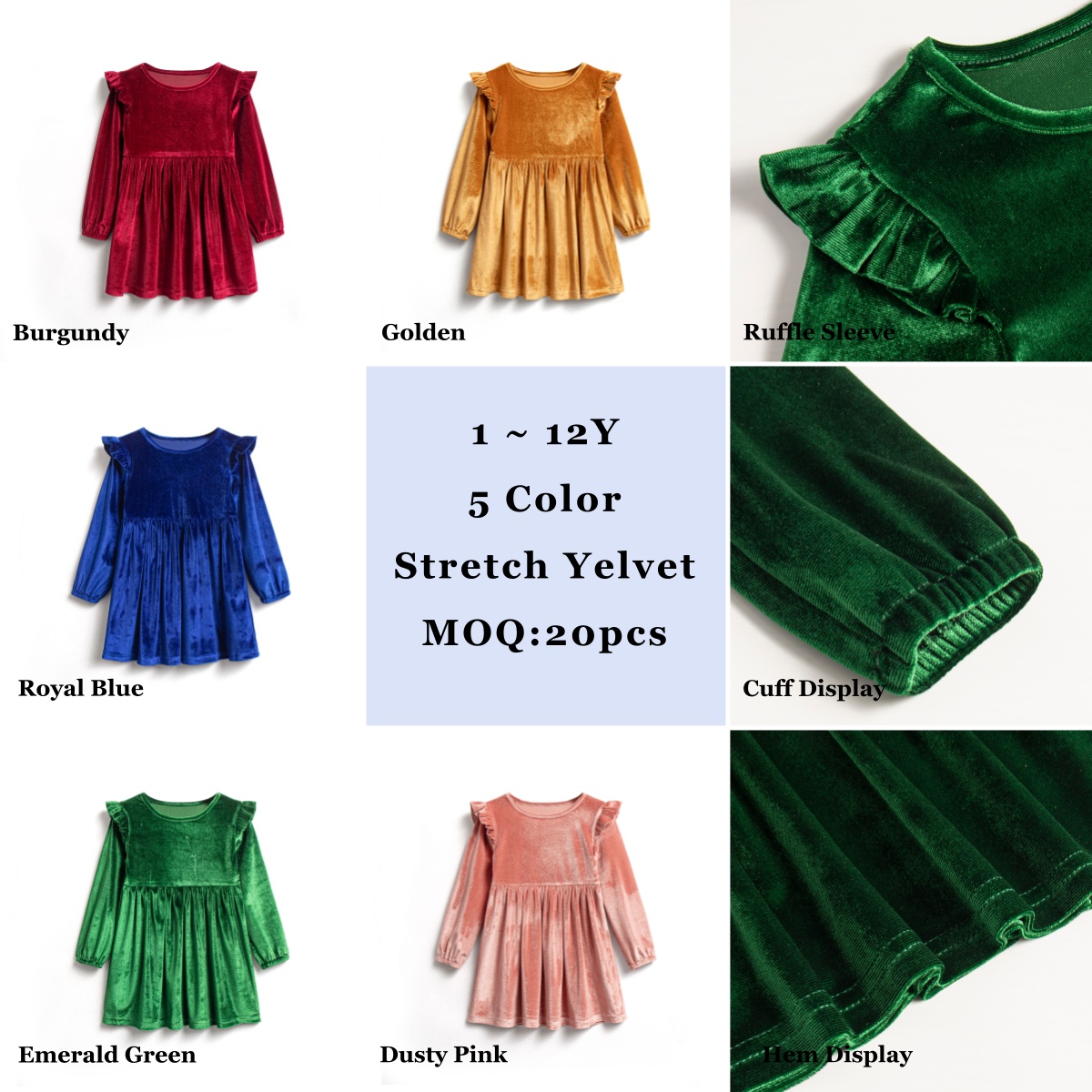 DC Wholesale Girls Clothes Velvet Toddler Party Dress 1-12Y Ruffle Sleeve Spring Indoor Christmas Birthday Kids Fashion Low MOQ