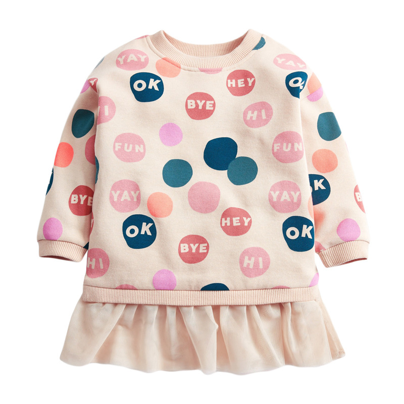 Spring New Baby Girl Skirts Cartoon Hoodie Mesh Stitching Long Sleeve Baby Dress Unicorn Baby Dresses
