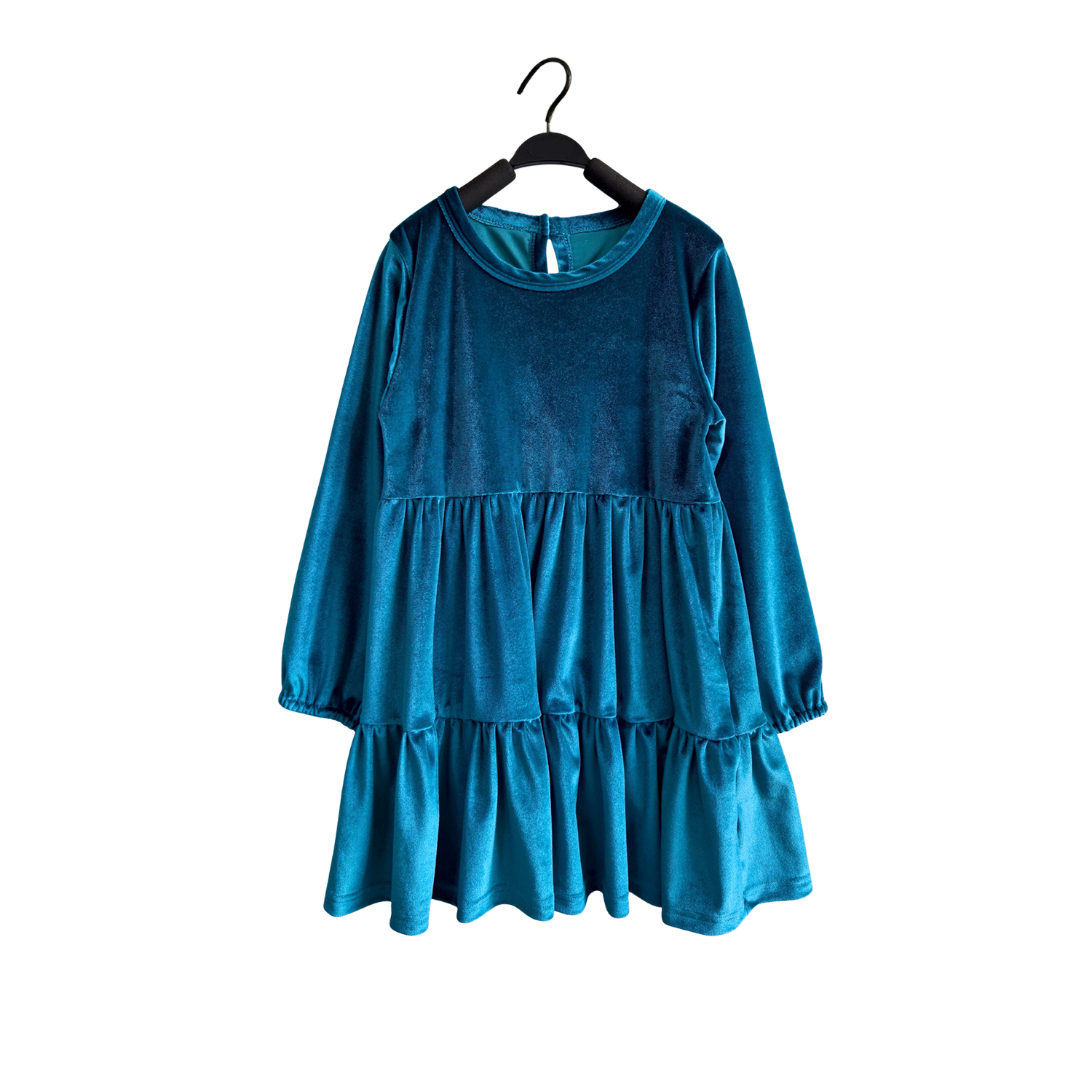 Long-Sleeve Fit and Flare Velvet Holiday Dress for Baby Girls Princess Ruffle Dress