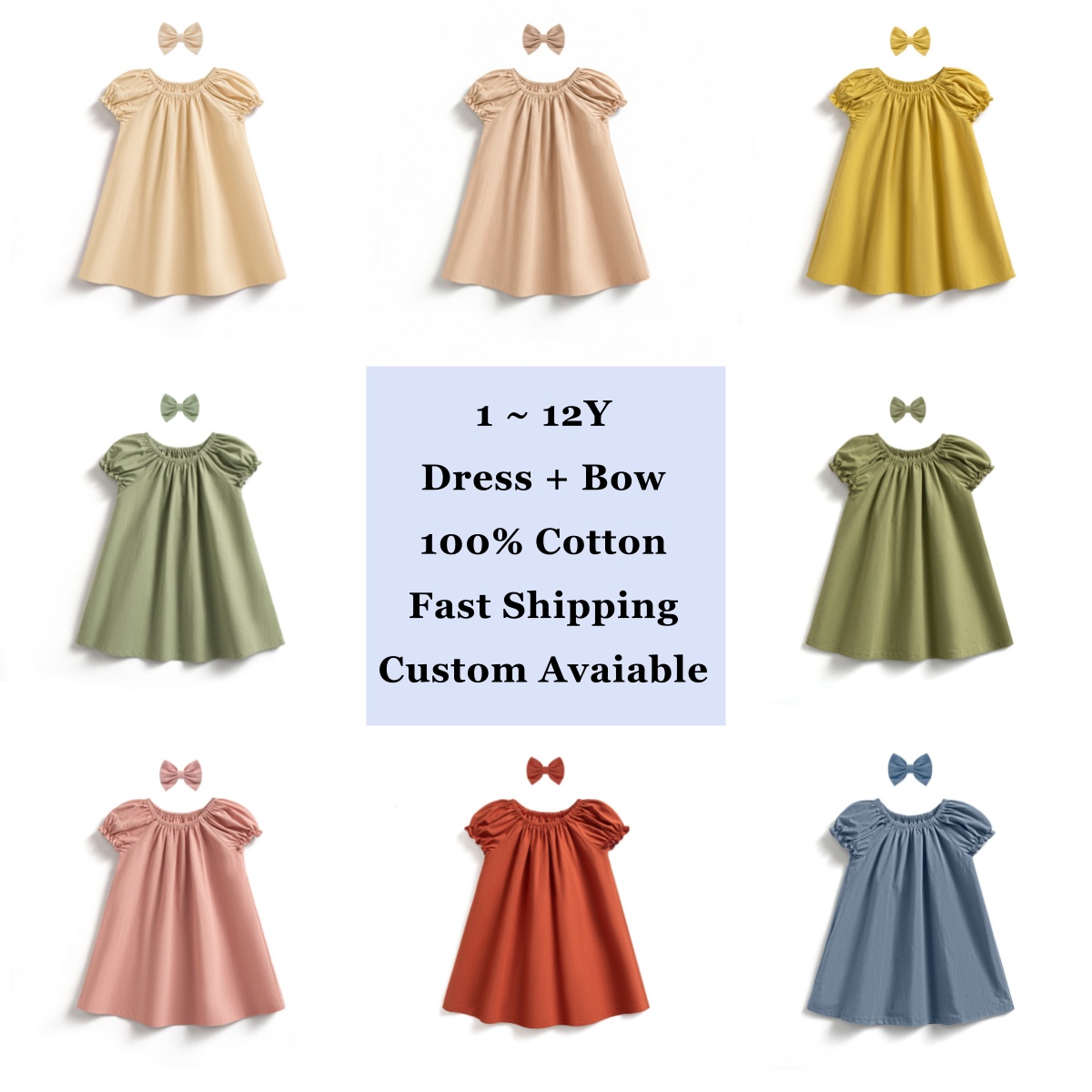 DC Kids Fashion Cotton Girls Dresses 1 to 12 Years Smocked Puff Sleeve Dress Toddler Summer Casual Playwear Wholesale Low MOQ