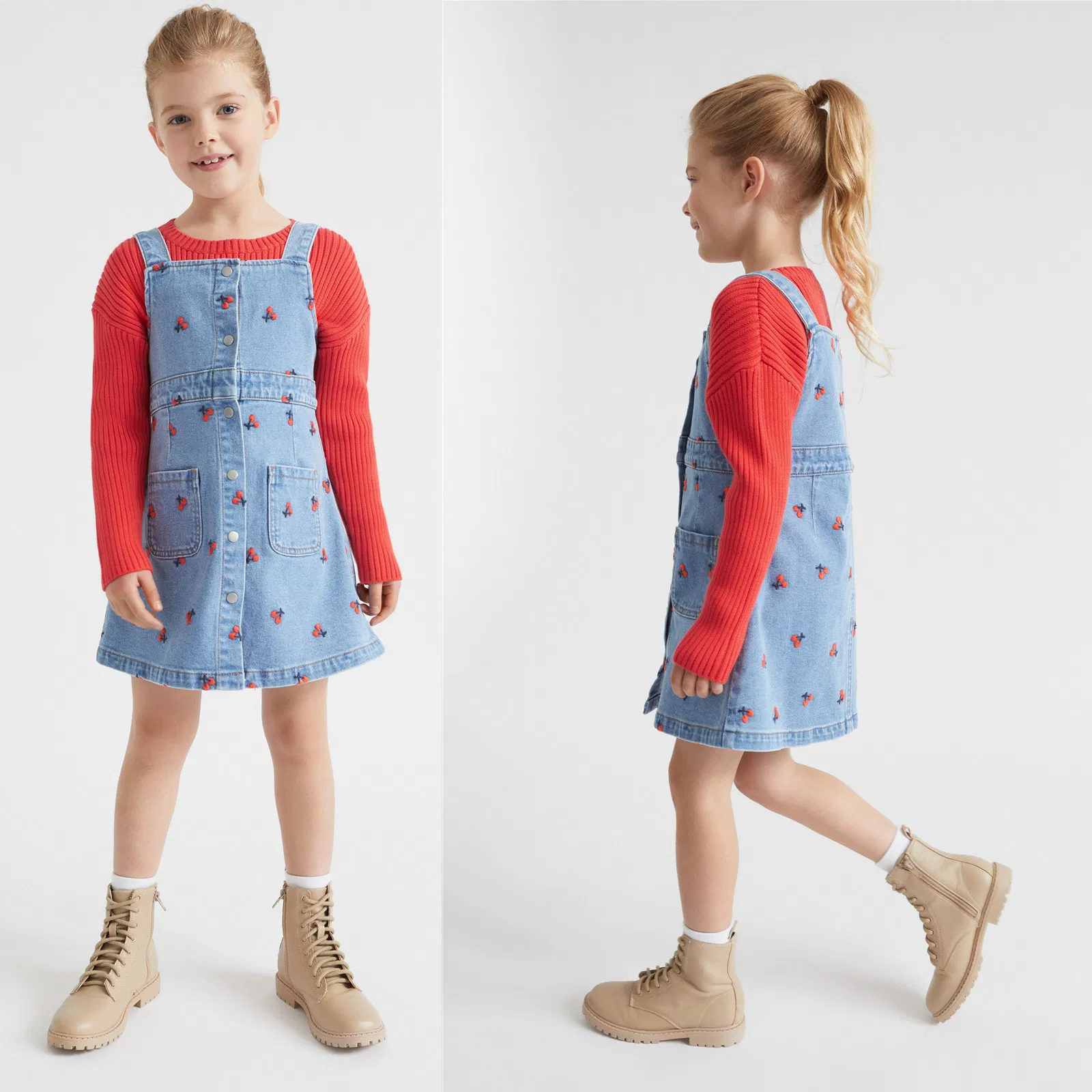 OEM Factory Wholesale Knee-Length Cotton Denim Dress for Girls Summer Children Clothes Girls Dress