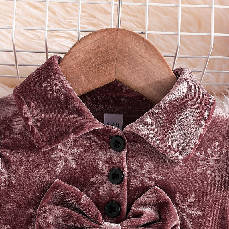 3-36 Months Christmas Velvet Girls Dress Autumn Winter Bow Lace Long Sleeve Toddler Dresses for Children Casual Style