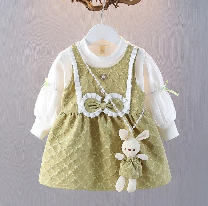 Spring and Autumn New Sweet Bow Baby Girl Dress, Princess Style Children's Long Sleeve Clothes