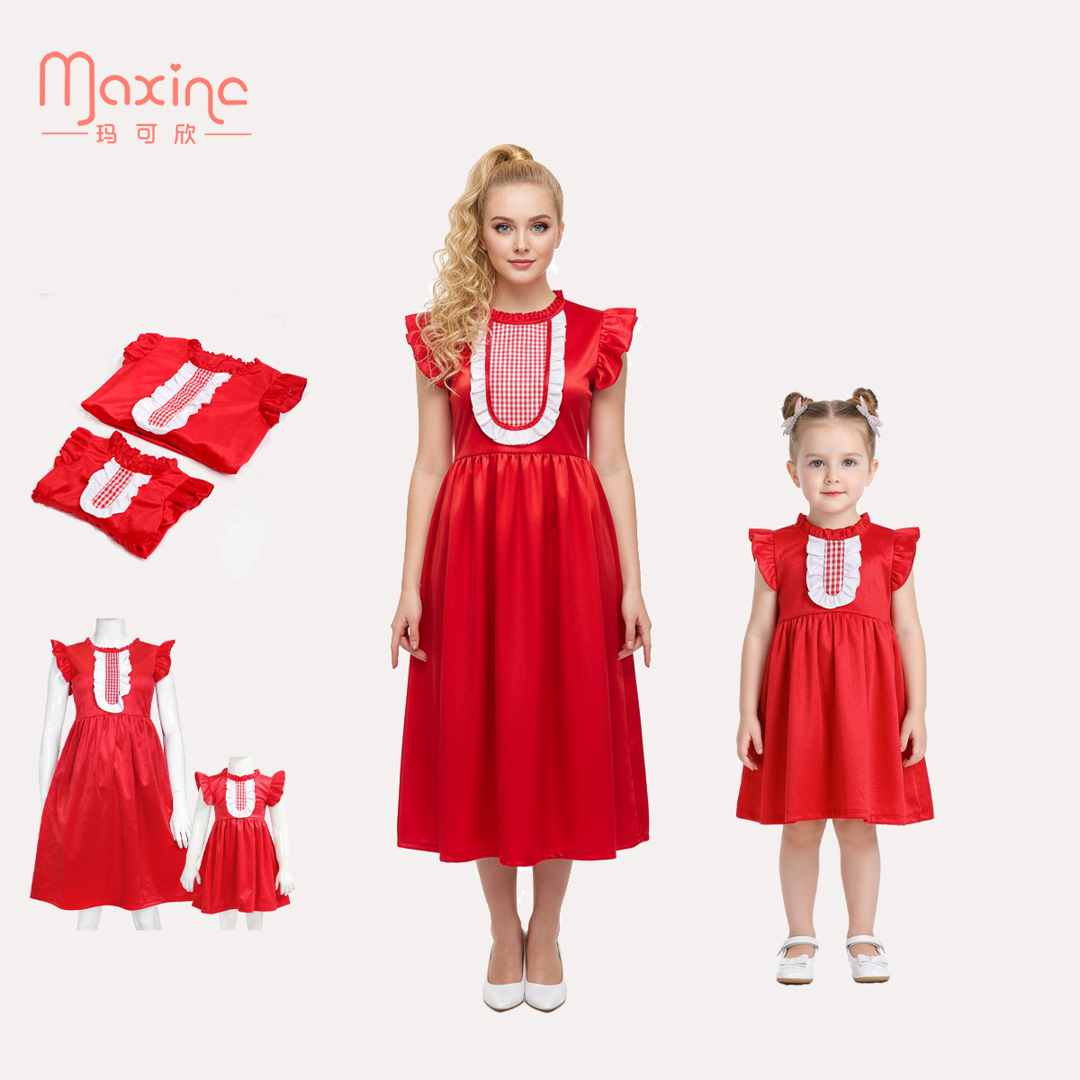 Wholesale Custom Red Velvet Girls Dresses, Christmas Party Gown &amp; Summer Nightwear Children Girls Clothing Sets Baby Girls Dress