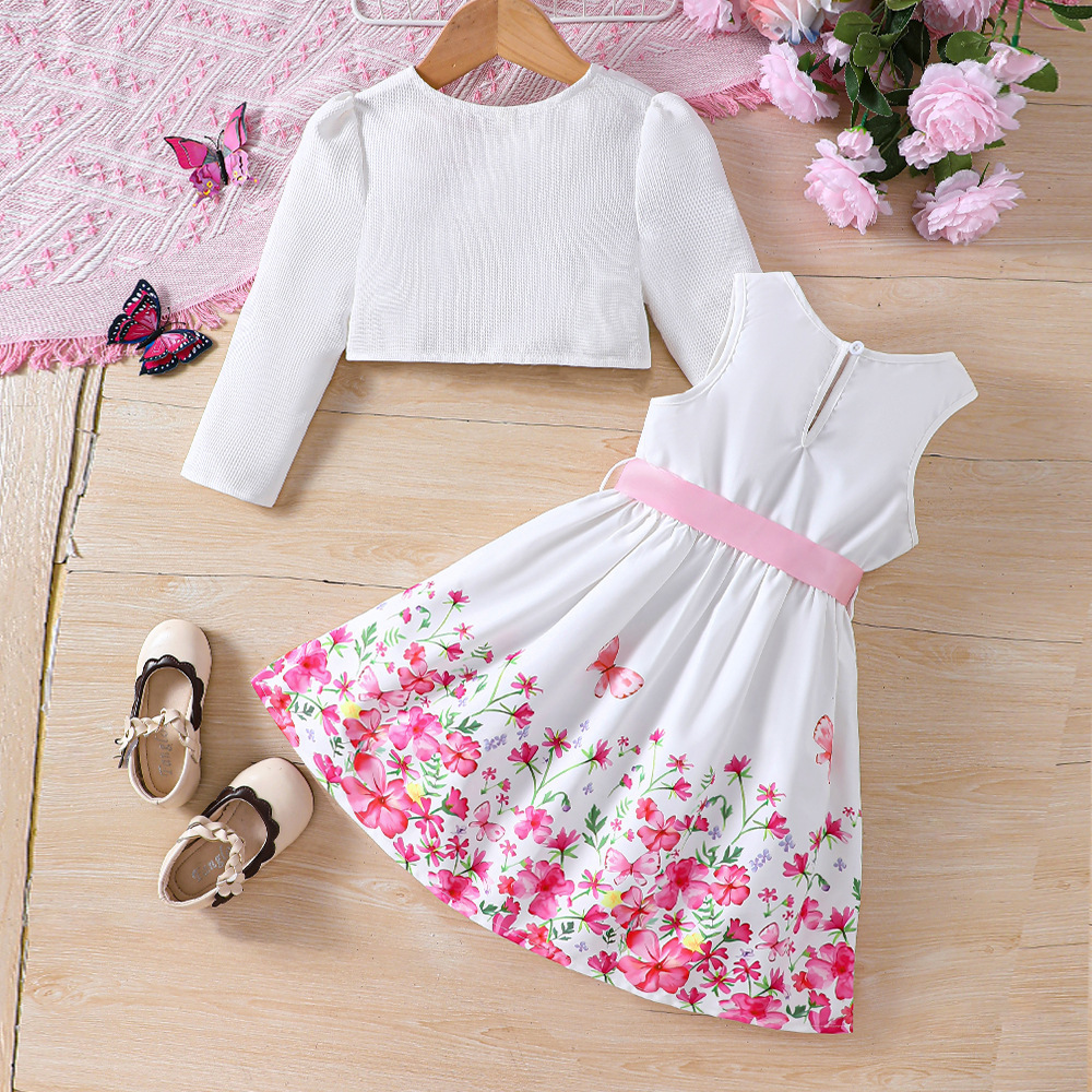 European Style Children Dress Girls Floral Dress + Long Sleeves Coat Kids Clothing Sets Baby Girl Birthday Dresses for 3Y