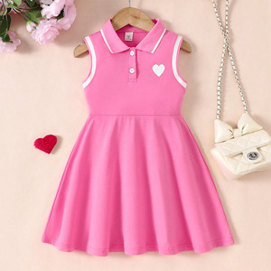 RTS 2025 Customized Pink Baby Girl Clothes Sporty Dress Sleeveless Causal Sundress for Kids