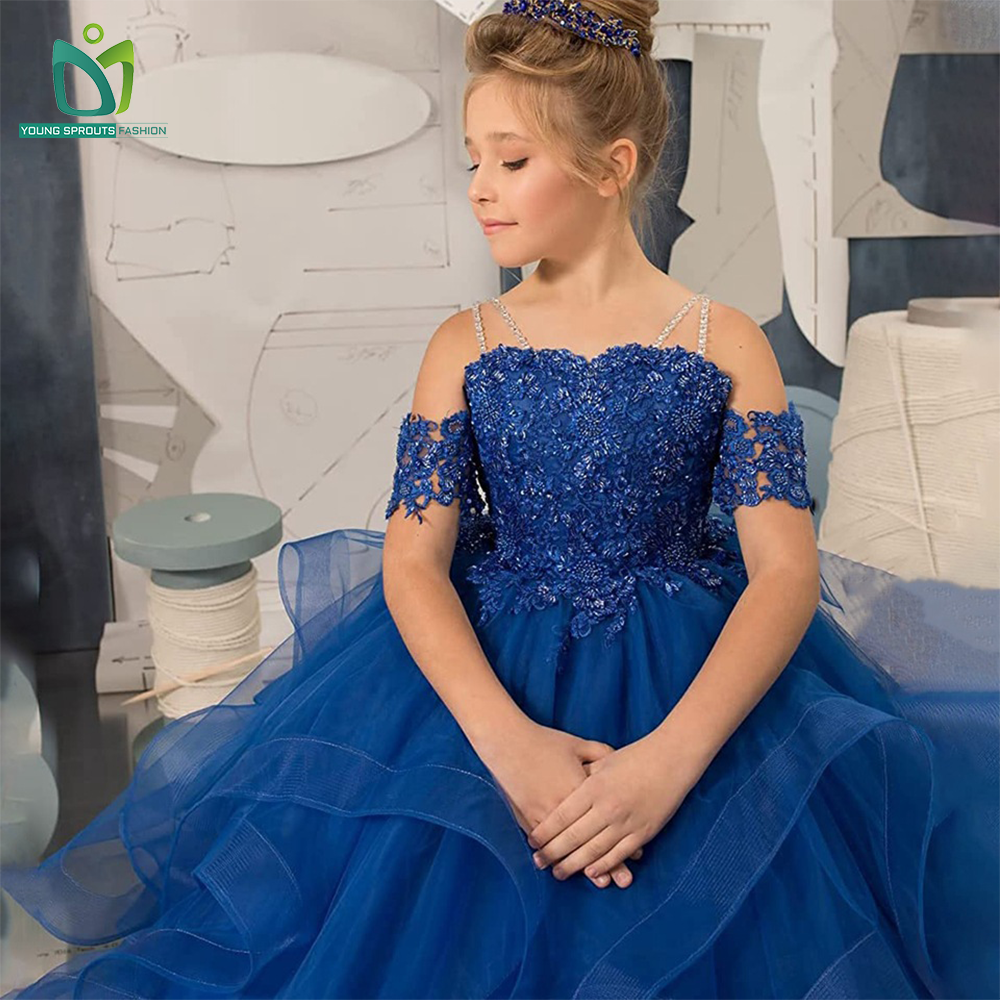 Luxury 12-Year-Old Kids Bridesmaid Dresses Vintage Chic Short Sleeve Flower Girl Gown with Lace &amp; Ruffle Decoration for Parties