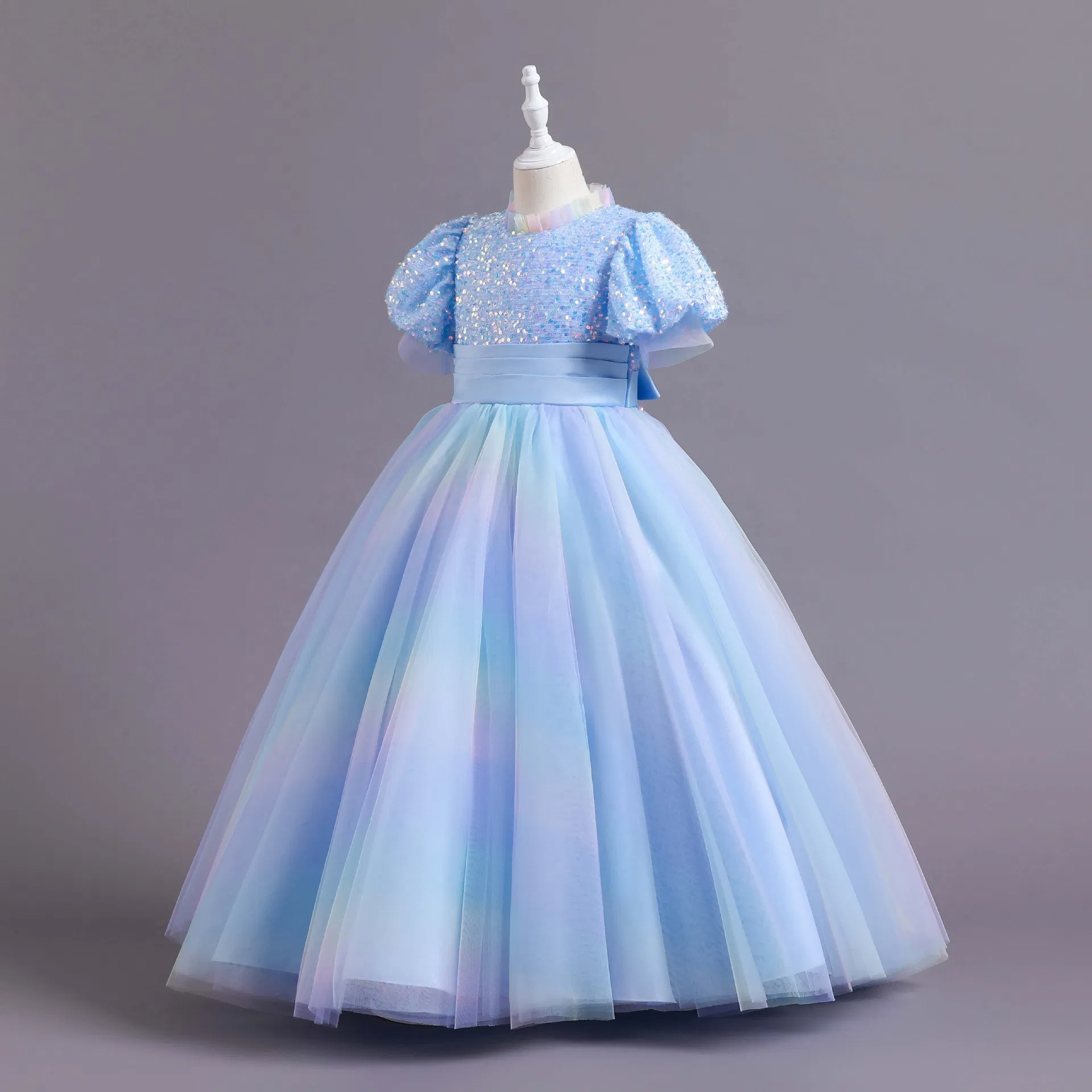 Cute Girl Wear Short Sleeves Party Wear Long Princess Dress