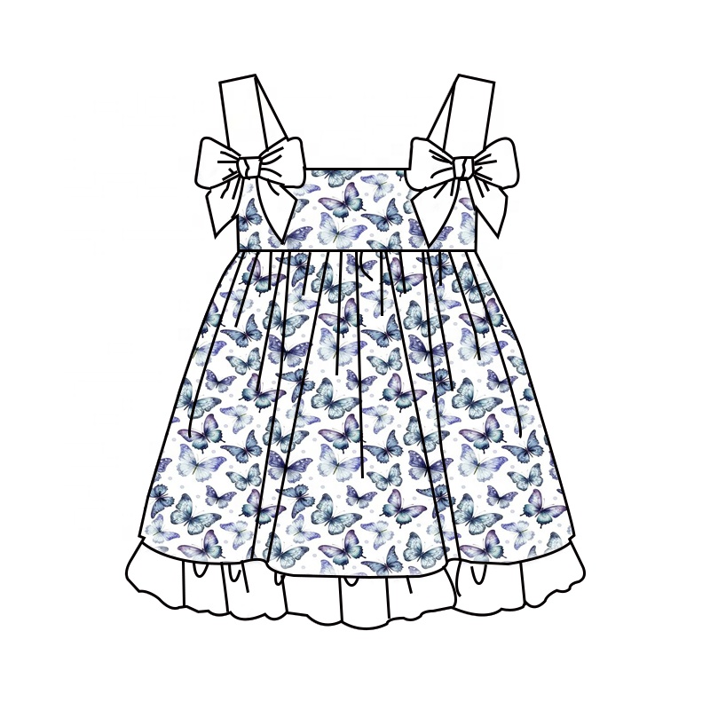 Toddler Girl Floral &amp; Butterfly Print Dress, Bow Strap Sleeveless Summer Sundress