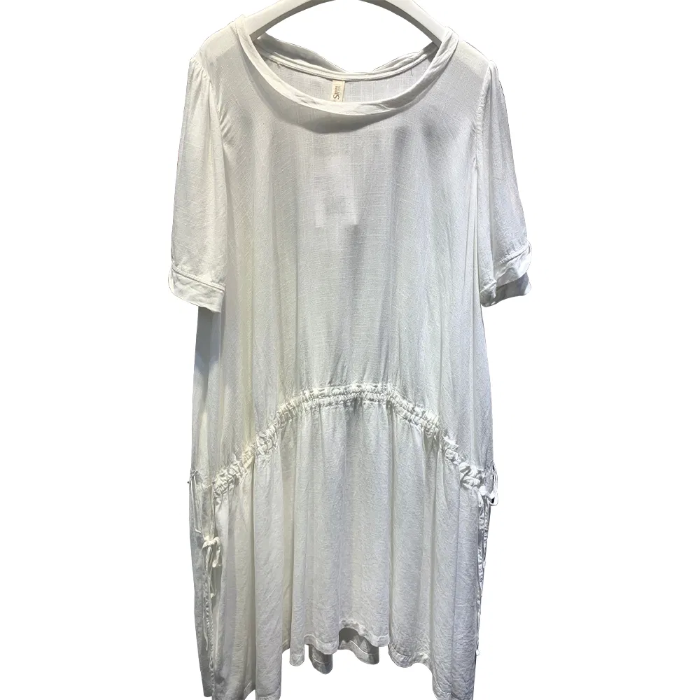 Short Sleeve Long Spleg Linen Average Size Lady Garments Girl's Clothing Women's Dress