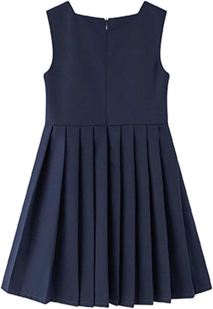 Custom Girls Sleeveless Pleated Pinafore Dress School Uniform White Long Sleeve Shirt Two Piece