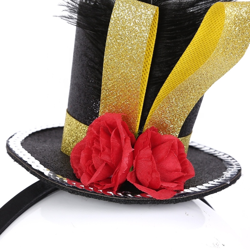 4-16 Kids Girls Round Neck Sleeveless Leotard Dress With Feather Mini Top Hat Sets for Carnival Party