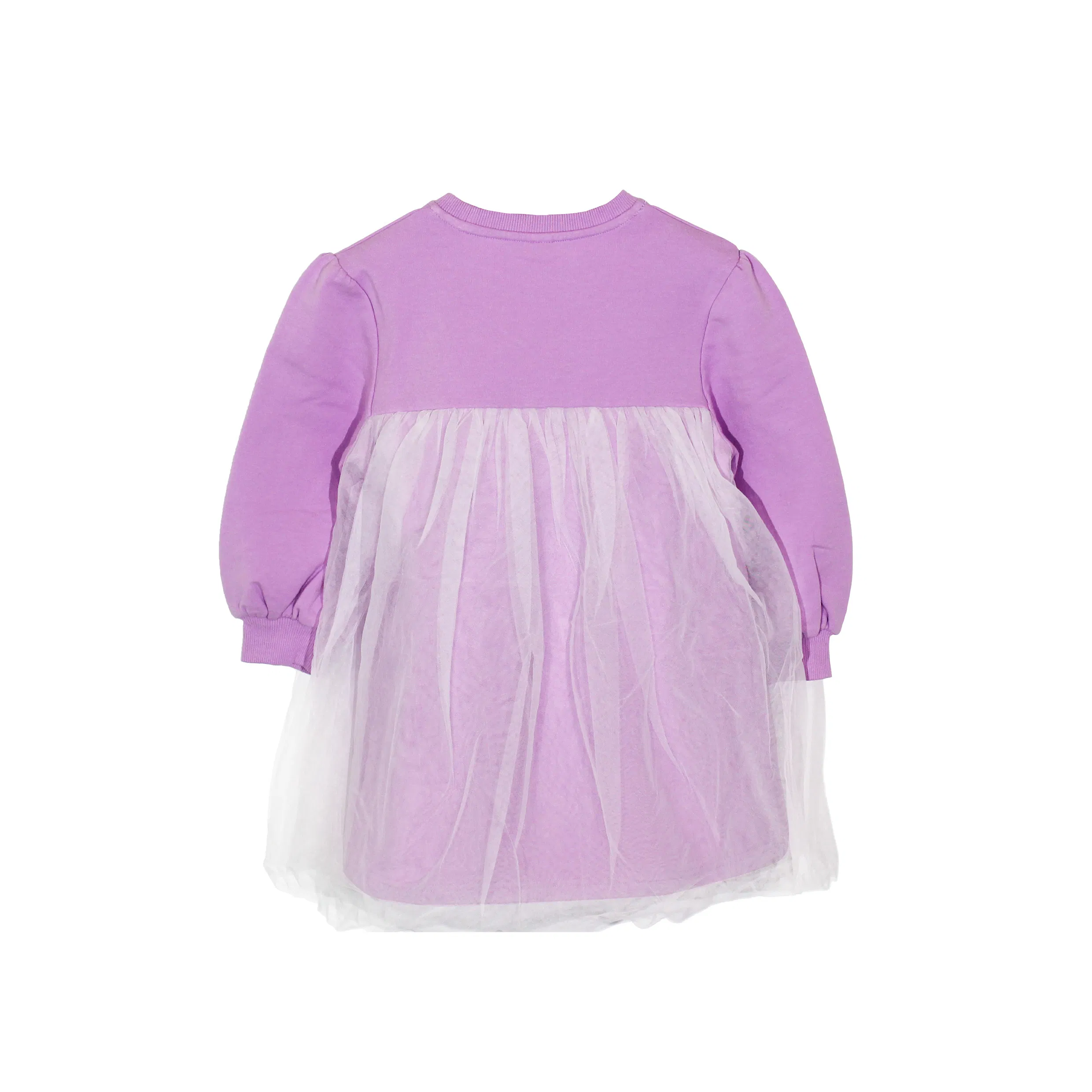 Girls Purple Long Sleeve Knit Dress with Butterfly Embroidery and Tulle