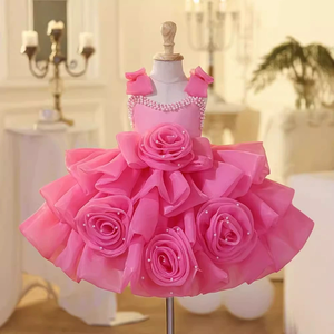 Luxury Satin Ball Gown Floral-Printed Princess Baby Gowns for Children Boutique Wedding Dresses for Parties