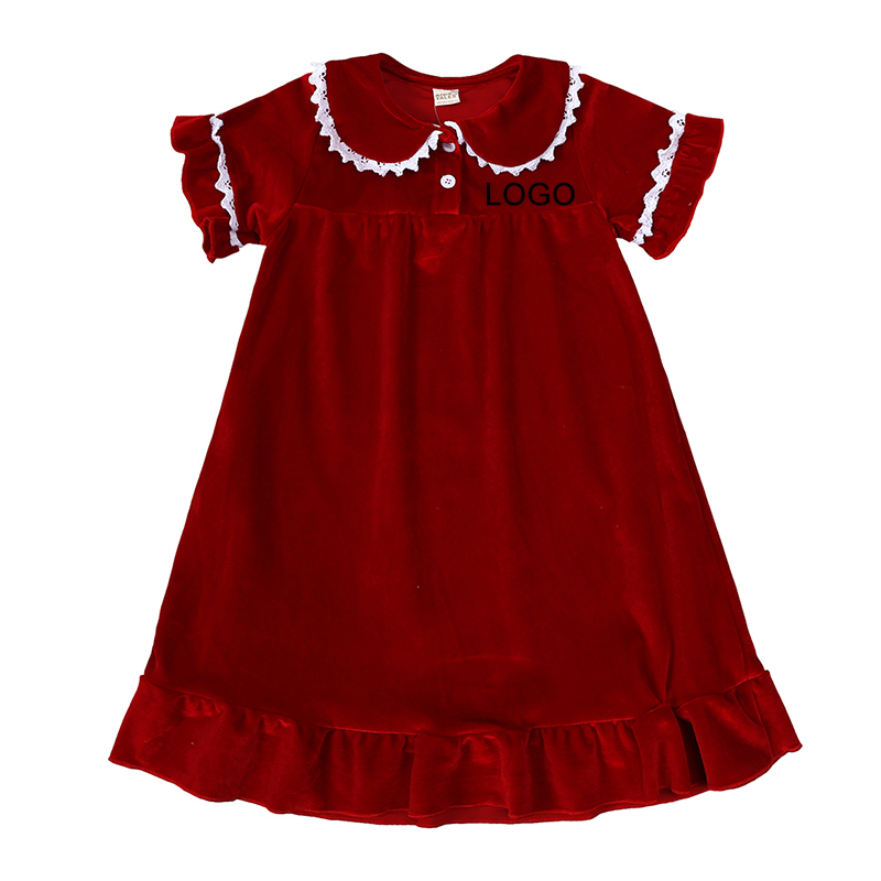 Christmas Winter Kids Girls Night Gown Baby Girl Birthday Party Dresses Coral Red Velvet Girls Party Dresses Sweet Nightgowns