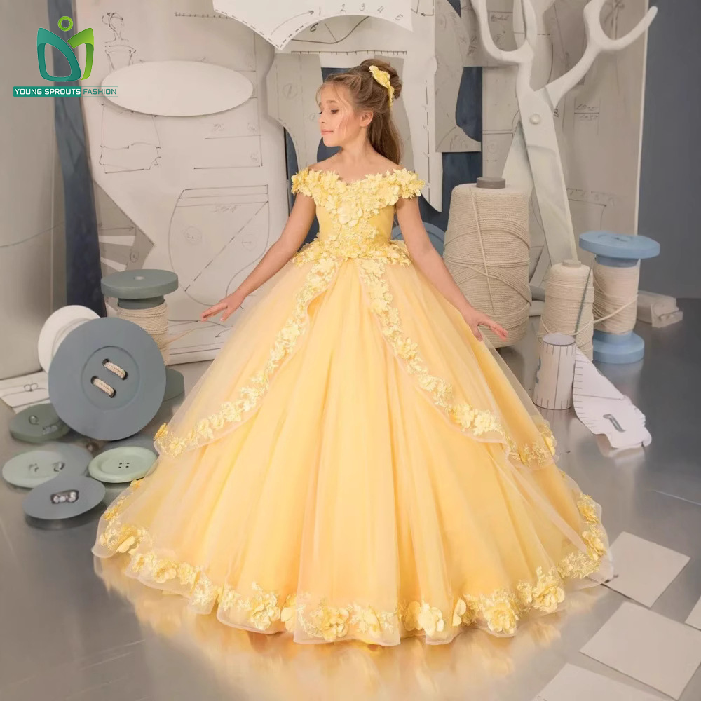 Princess Dress for 3-Year-Old Girls Formal Flower Girl Dress Ruffle Weddings Parties Birthdays Proms With Trailing