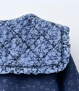 Denim Baby Dress Peter Pan Collar Long-Sleeves Elasticated Cuffs Snap-Button Fastening Floral