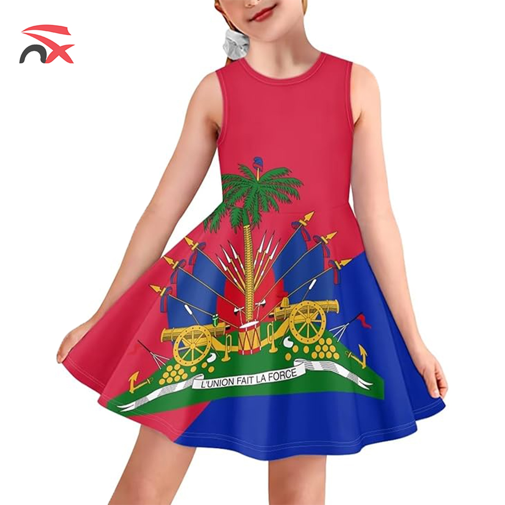 Casual Princess Summer Haiti Dresses Halter O-Neck Beach Sundress Kids Haiti Flag Skirt for Baby Little Girl
