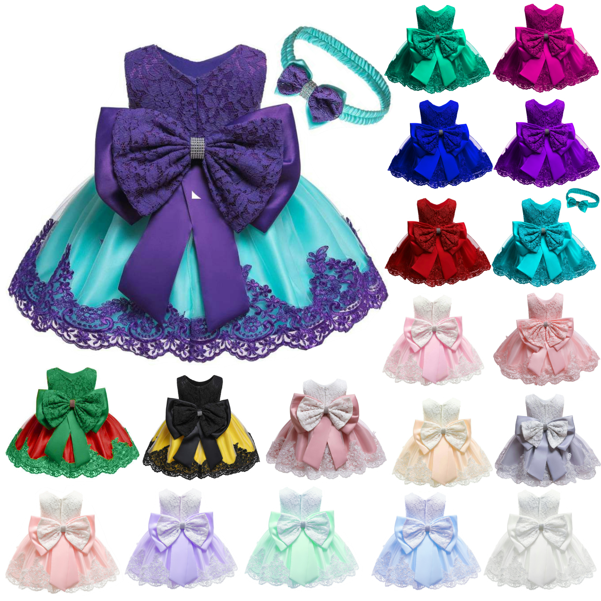 Infant Princess Dress Girls Flower Wedding Party Birthday Tutu Clothes Newborn Infant Bow Kids Dresses B-8348