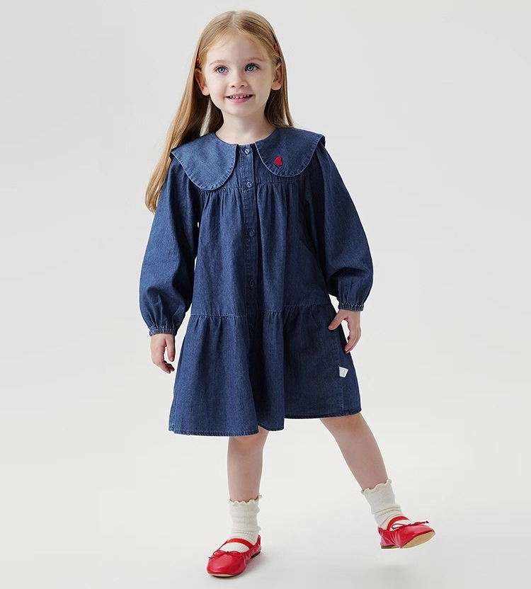 New Collection Sweet Girls' Doll Collar Denim Dress Children's A-Line Girl's Skirt