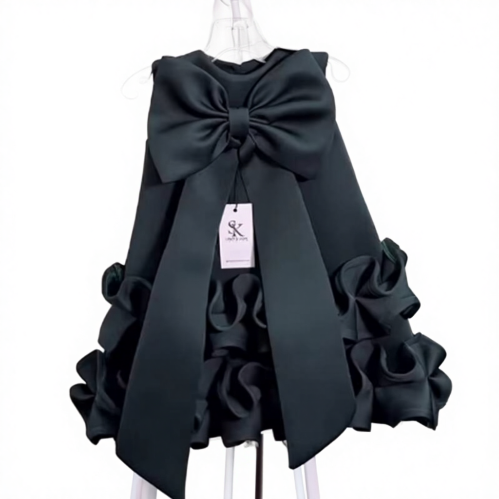 Elegant Heavy Industry Dress Girls with Bowknot for Party, Birthday, Performance, Solid Pattern, Children's Floral Decoration,