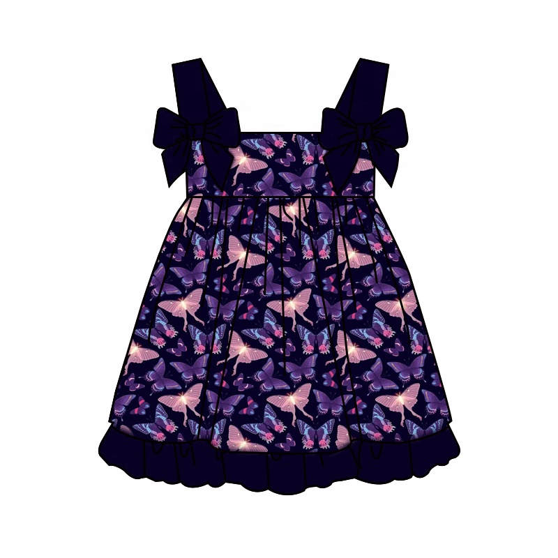 Toddler Girl Floral &amp; Butterfly Print Dress, Bow Strap Sleeveless Summer Sundress