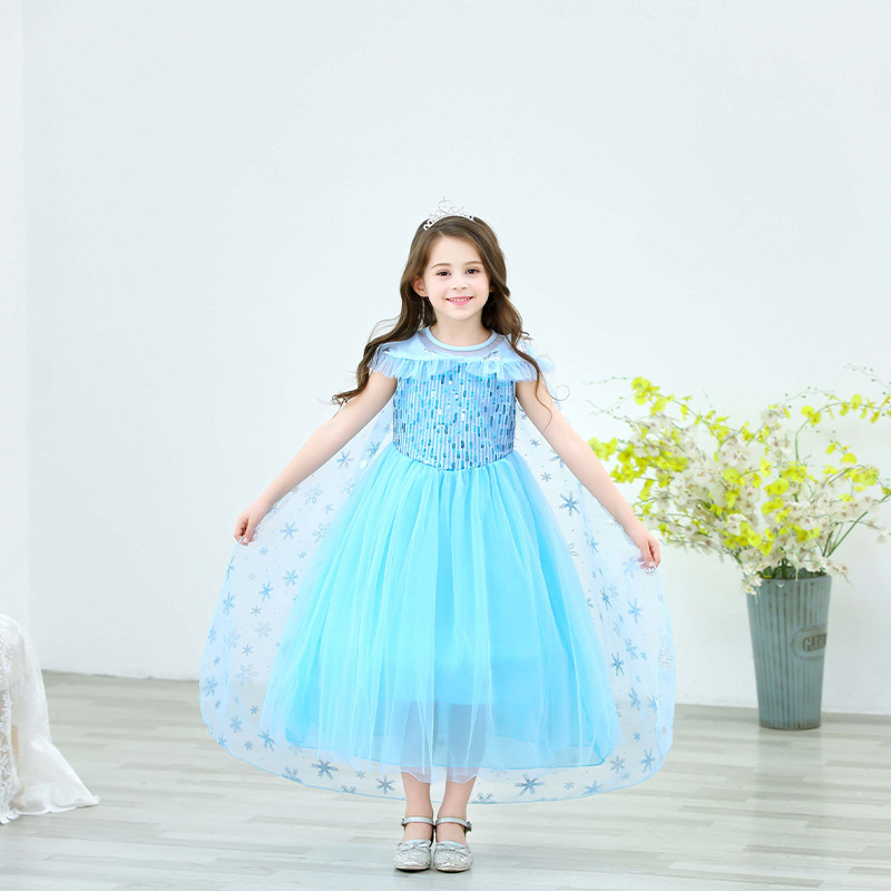 Elsa Princess Dress Puffy Gauze Fairy Cotton Blend Short Sleeve for 3-8 Years Old